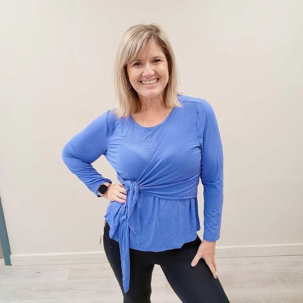 J. Jill Blue Tie-Waist Long Sleeve Top - Size Large Petite